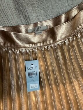 LOFT Metallic Pleated Midi Skirt in Champagne Gold